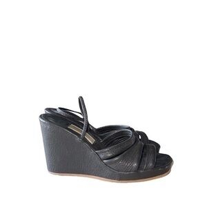 Fausto Santini Black‎ Leather Wedge Strappy Sandals